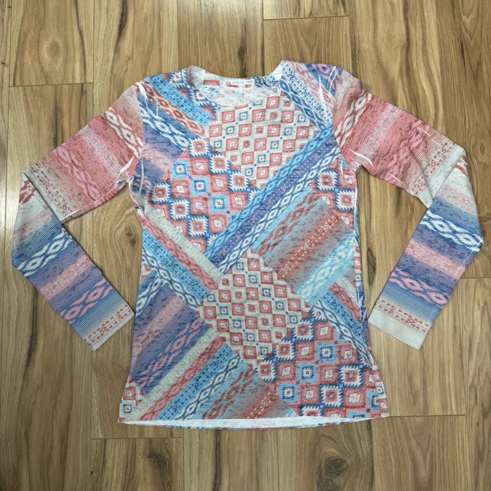 Whimsy Rose Baby Waffle Knit Thermal Southwestern Pink & Blue USA Boho Size S